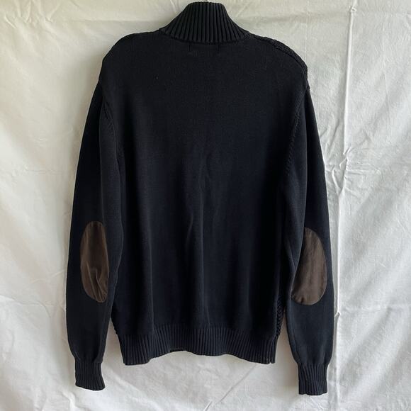 Paul Fredrick mock neck cable knit 3/4 zip pull over sweater, black, size M - Picture 6 of 8
